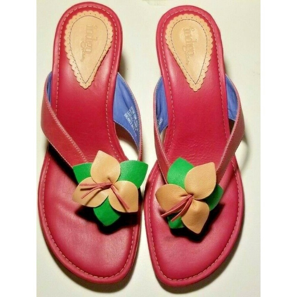 Clark's Women's Leather Indigo Shoes Heel Open Toe Pink Flower Size 10 M